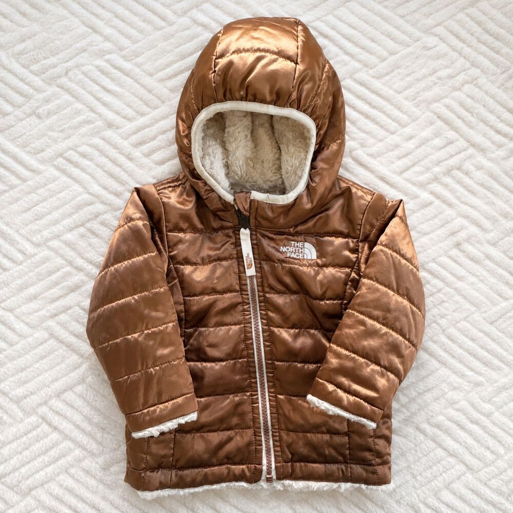 The North Face Baby 6-12M Reversible Bronze Puffer Faux Fur Hooded Jacket Coat